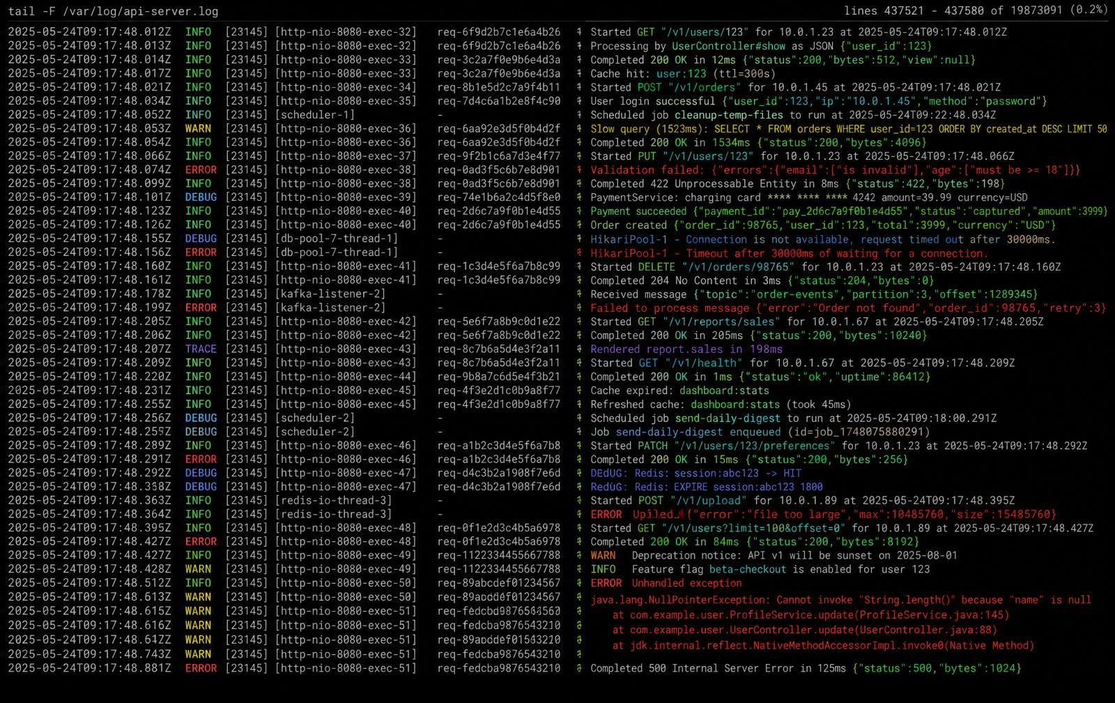 Terminal server log stream