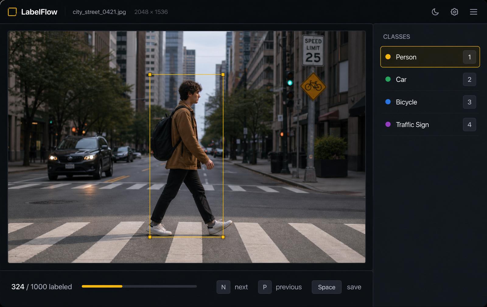 Keyboard-first image annotation interface with class list