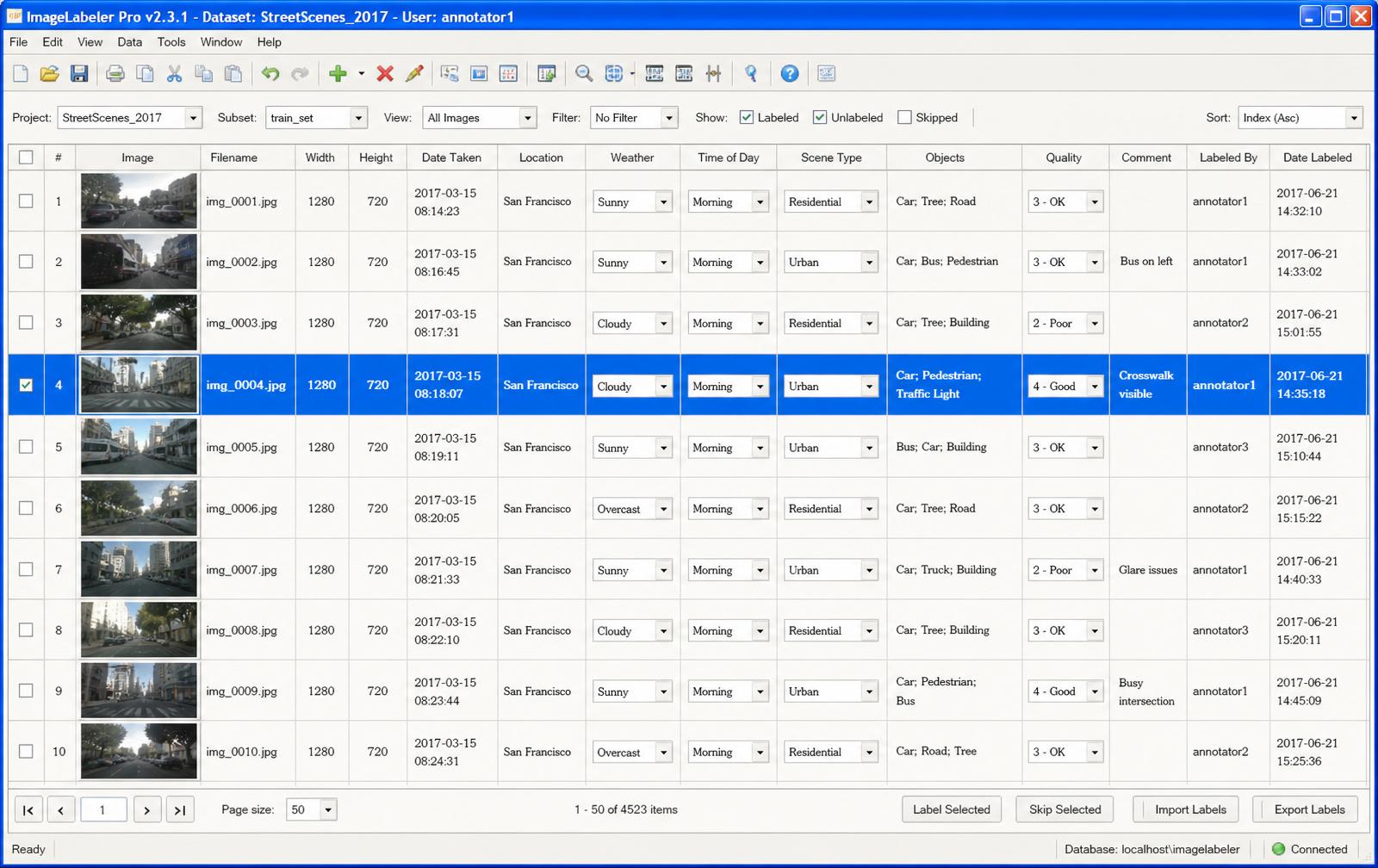 Spreadsheet-style image annotation tool