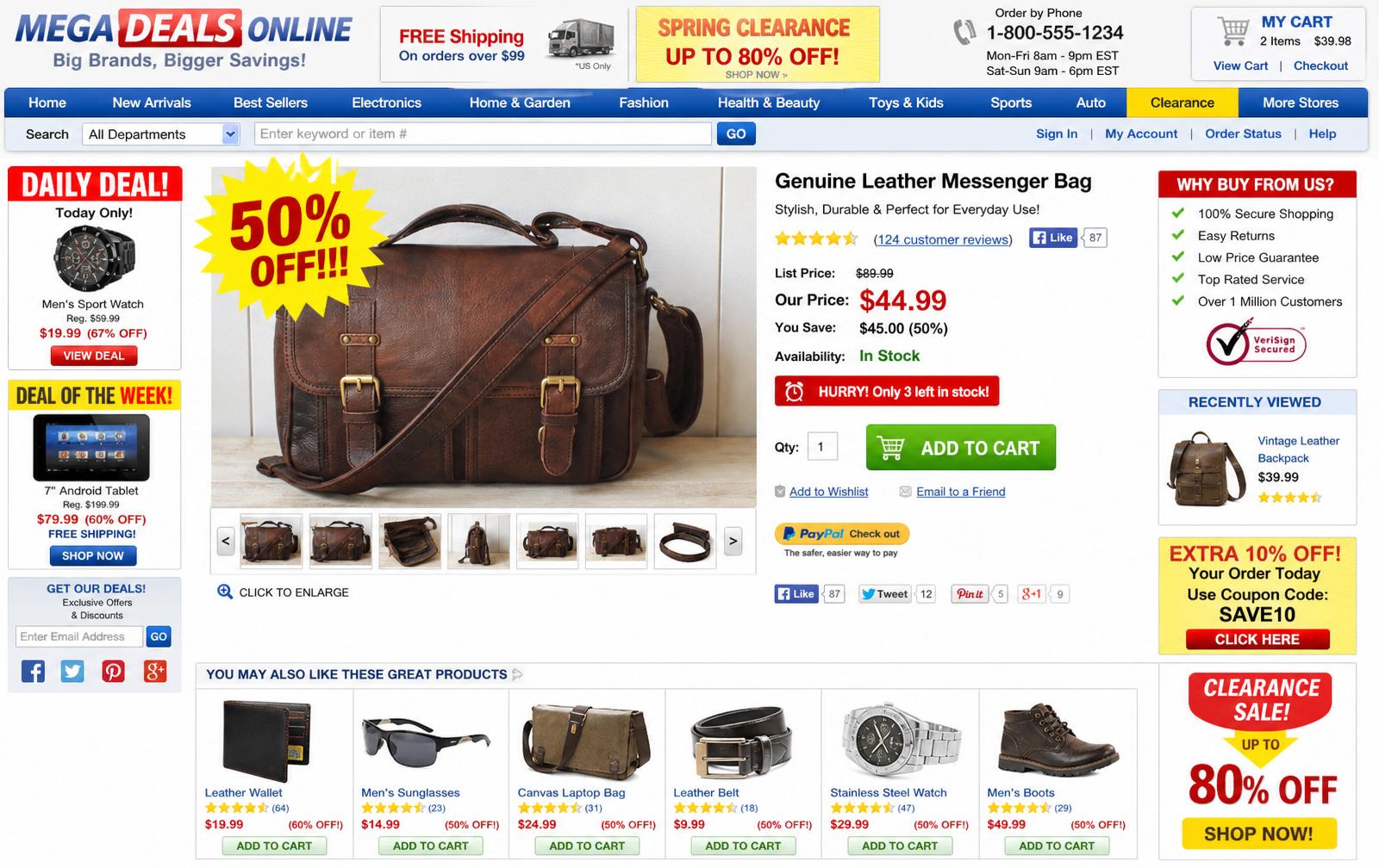 Cluttered discount e-commerce product page