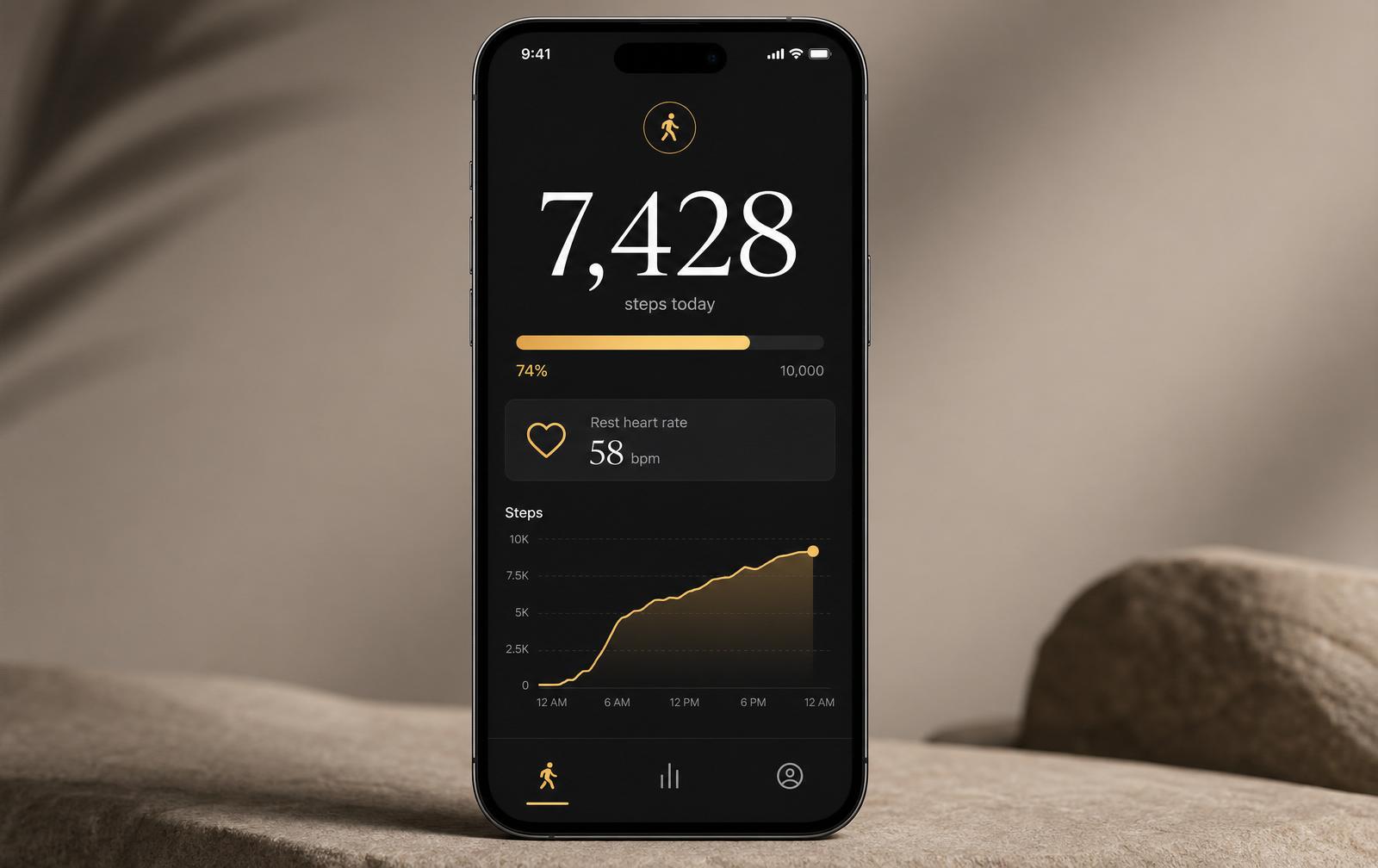 Minimal fitness app screen focused on step count