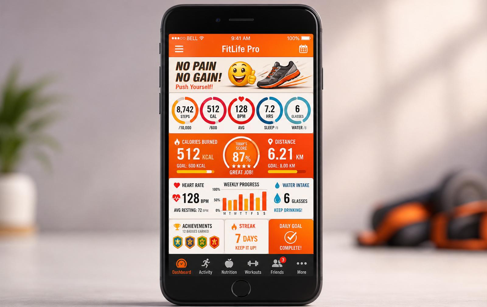 Cluttered fitness app screen with many metrics